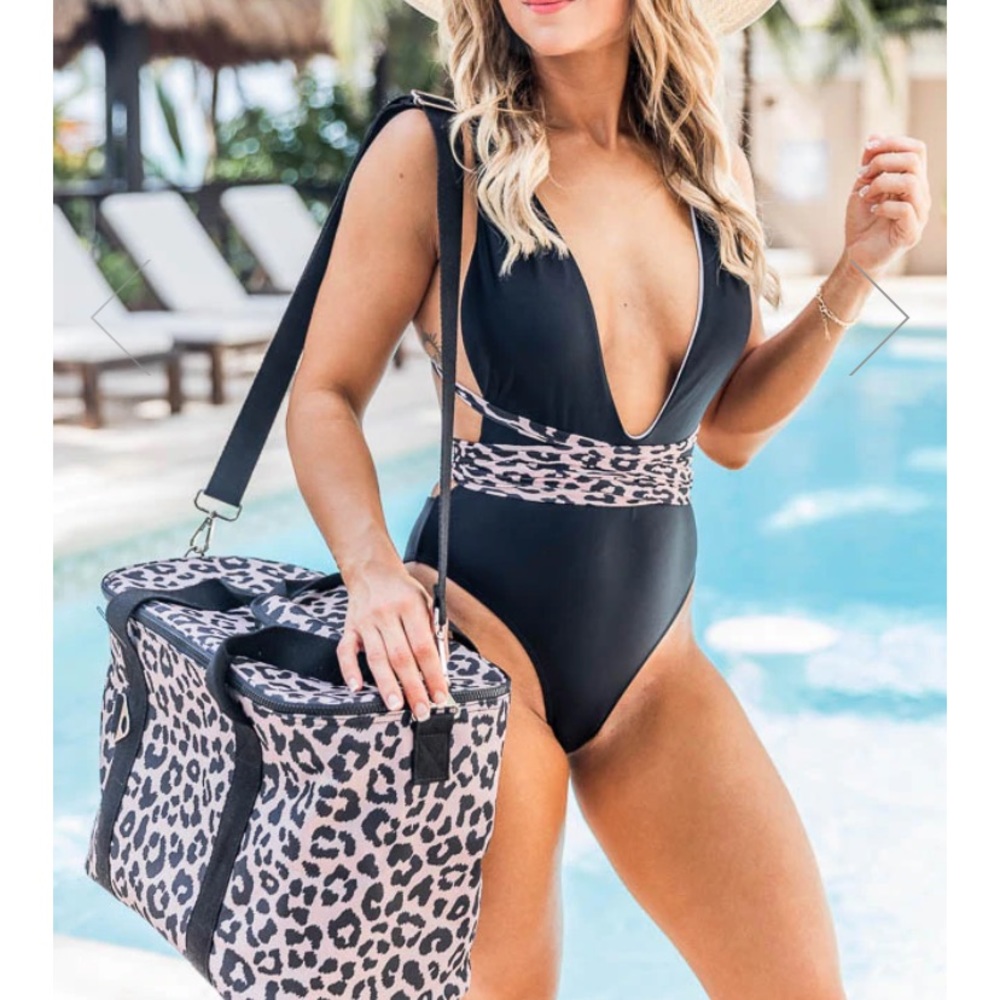 Black leopard print wrap bathing suit